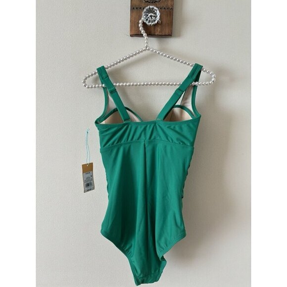 NWT Kona Sol Womens Size S Green One Piece Swimsuit Ruched Full Seat Coverage - Picture 3 of 6